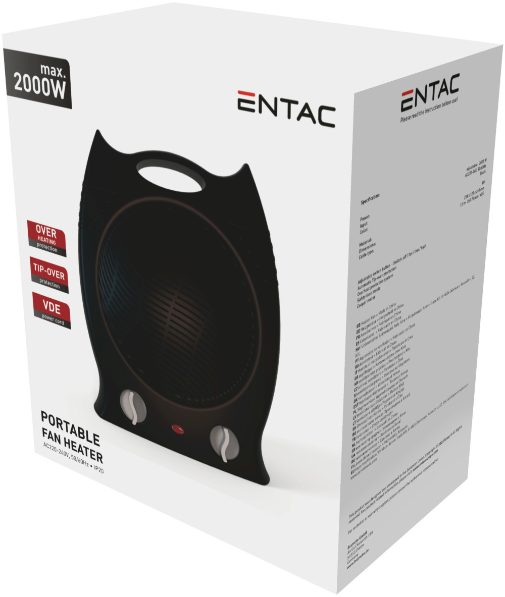 Entac Hordozható Ventilátoros fűtőtest 2000W-Fekete